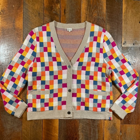 KULE The Capucine Multicolor Checkered Button Front Cardigan Women’s Large - Picture 6 of 13